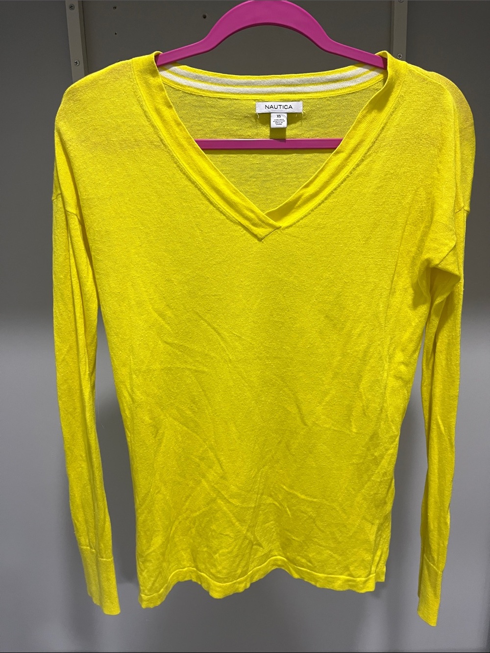 Nautica Bright Yellow V-Neck Long Sleeve Tee